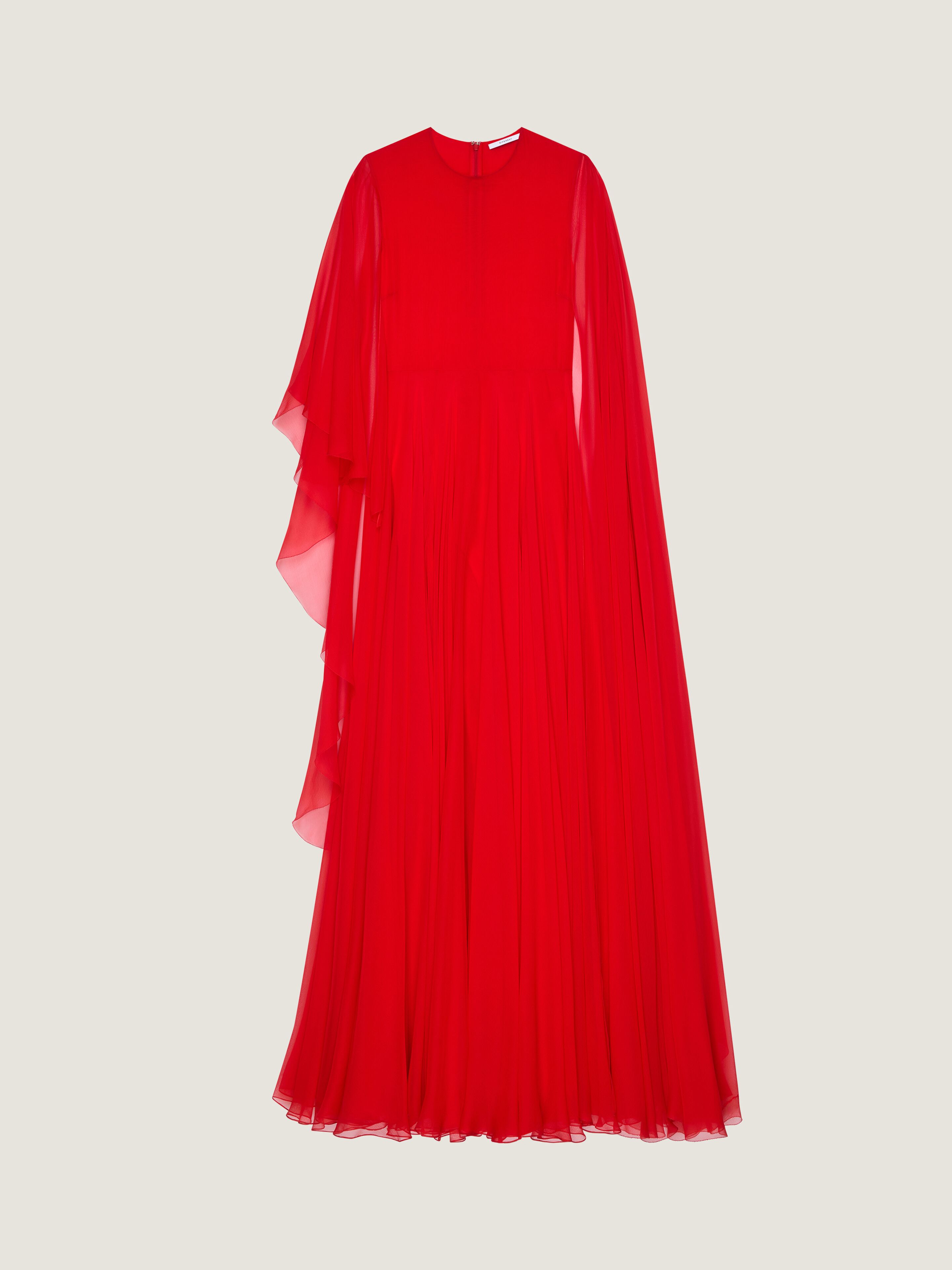 Draped evening dress in chiffon with cape